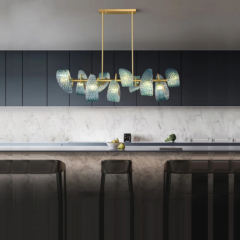 lustre led art deco verre bleu