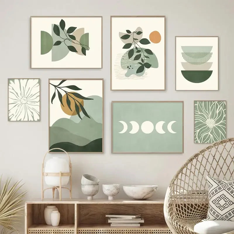 affiches décoratives boho feuilles soleil lune géométrie abstraite