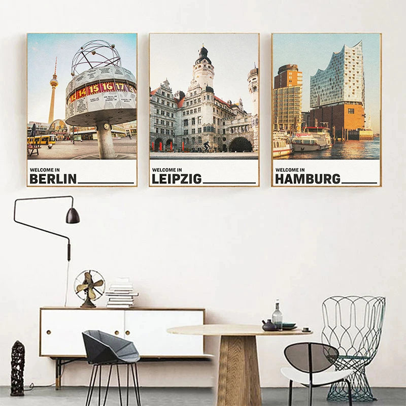 affiche décorative des villes allemandes en peinture sur toile