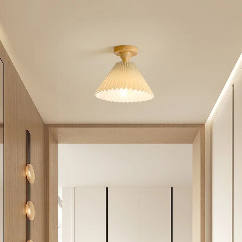 plafonnier moderne led bois tissu plissé