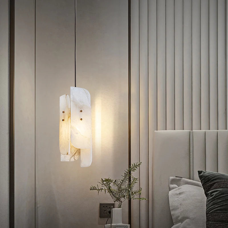 lampe suspendue en marbre avec fil de cuivre réglable style