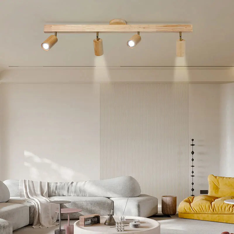 Plafonnier LED moderne en bois pour allée chambre vestiaire toilette magasin couloir luminaire sur rail Long lustre avec projecteur
