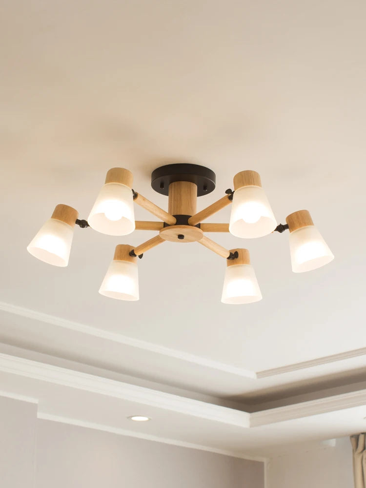 lustre nordique décoratif en verre et bois