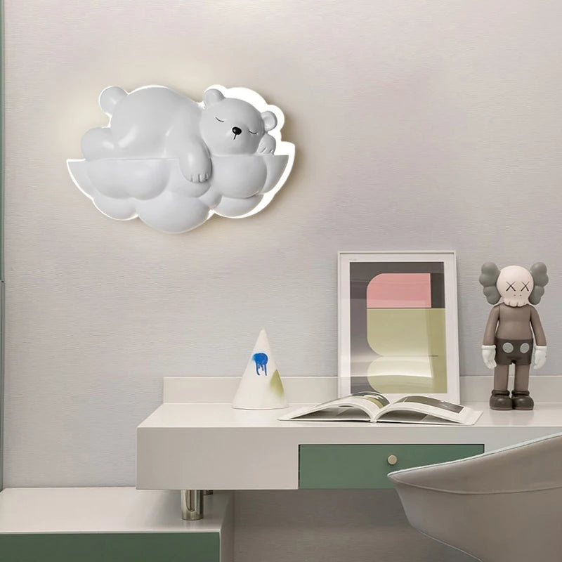 Ours polaire lumière dessin animé enfants appliques murales pour chevet télécommande gradation chambre lampe de nuit pour chambre d'enfant princesse