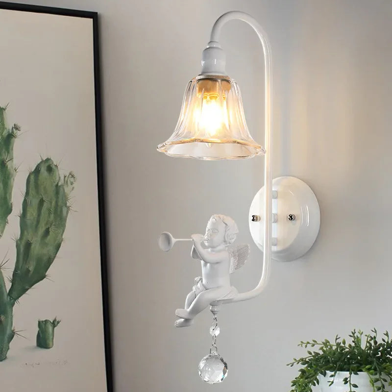 applique murale moderne minimaliste ange en résine avec led cristal
