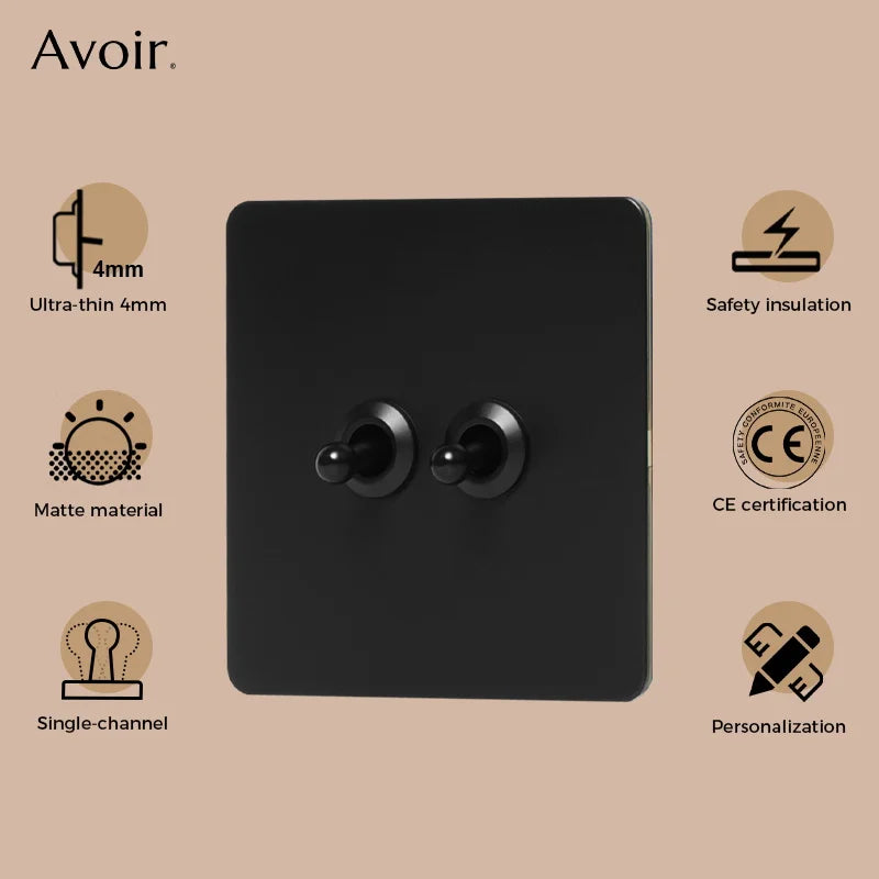 Interrupteur simple 1 voie en acier noir mat bords arrondis