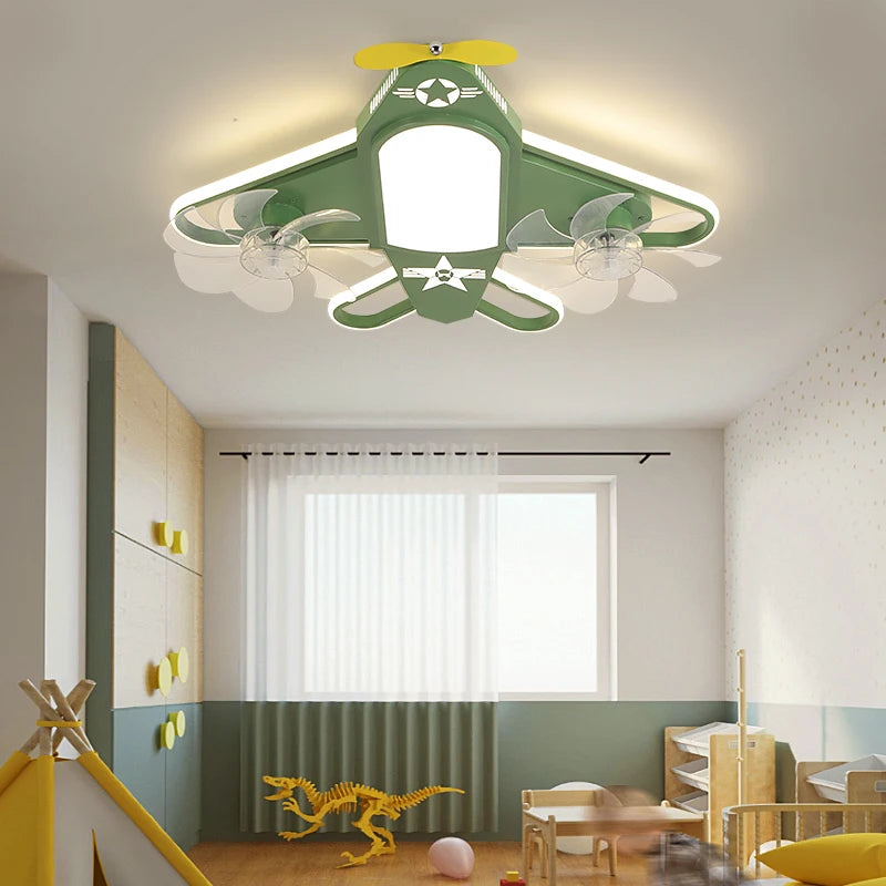 ventilateur de plafond moderne pour enfants avec éclairage led dimmable et déco à distance