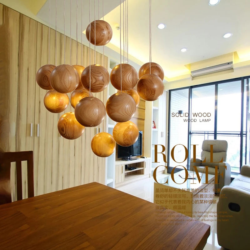 Suspension en bois nordique moderne meubles de salle à manger LED lumières décor à la maison salon villa hôtel