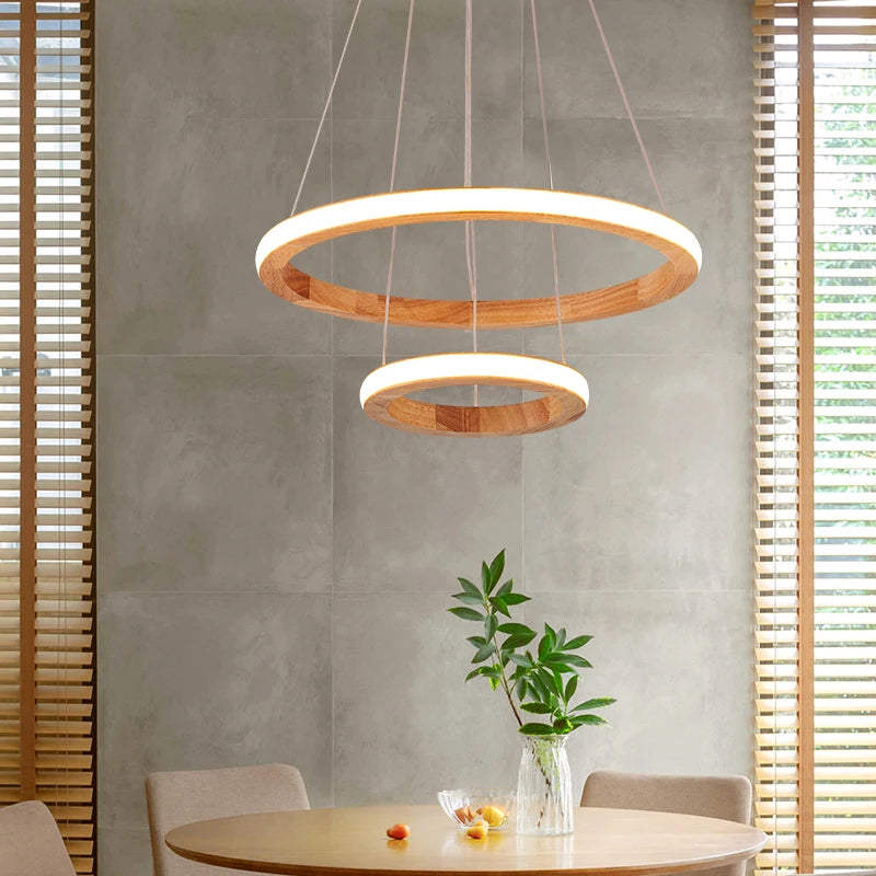 suspension moderne en bois avec lustre rond design lumineux