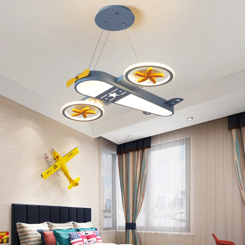 lustre dessin animé avion led avec télécommande pour enfants