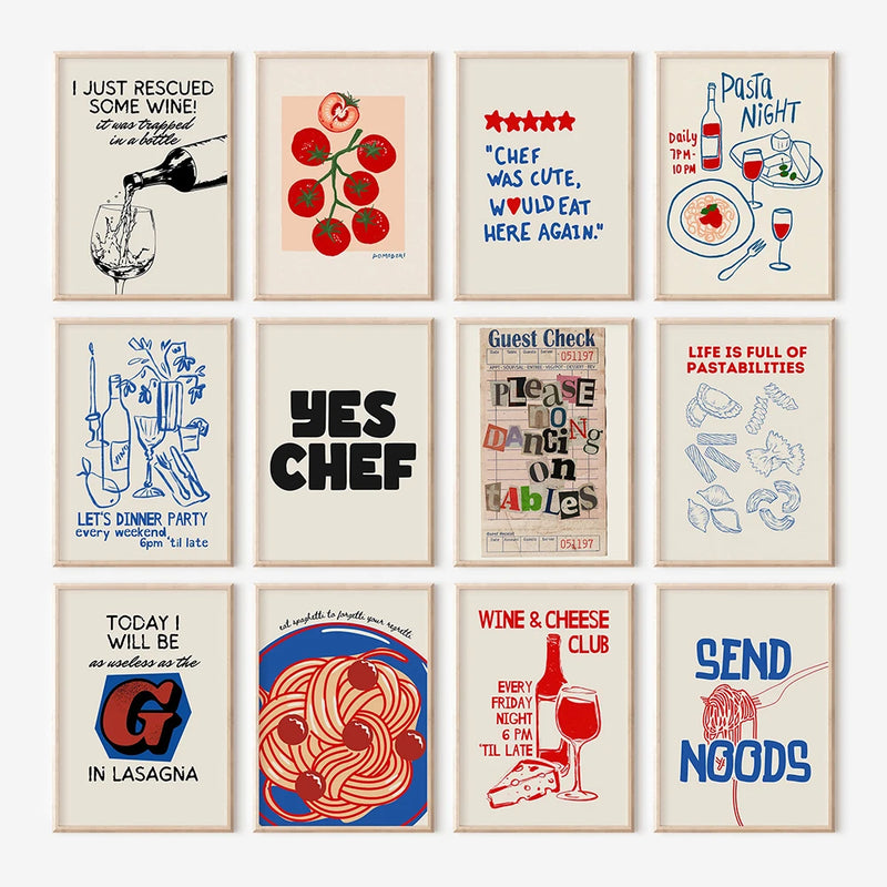 ensemble mural rétro affiche d'art chariot bar décoration esthétique