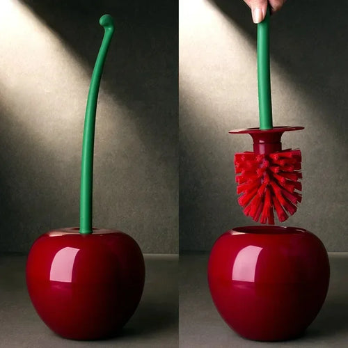 brosse de toilette cerise avec long manche et support créatif