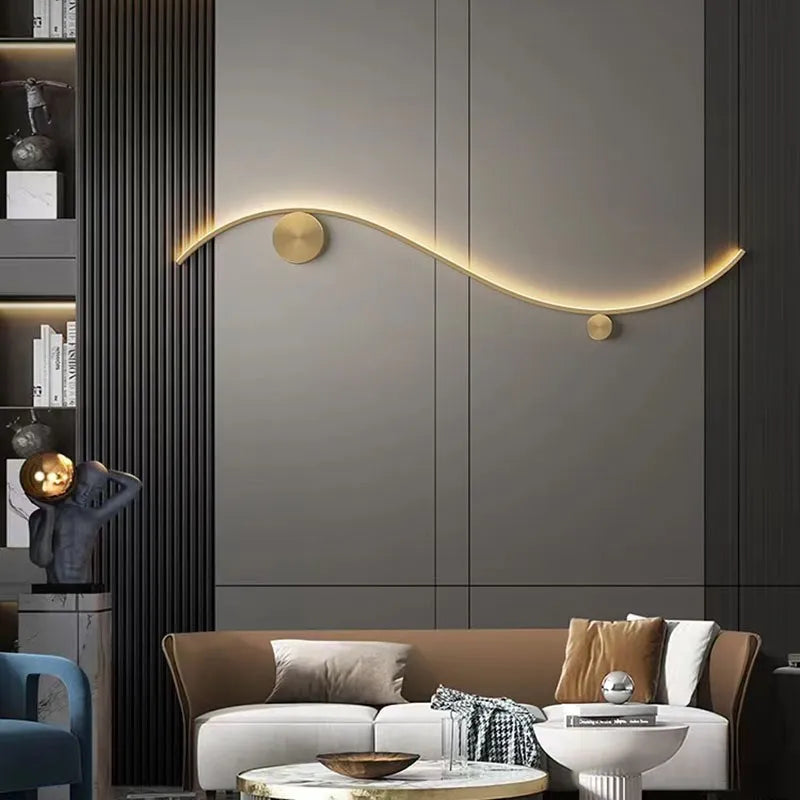 applique murale moderne cuivre or ligne décor salon escalier éclairage intérieur lustre