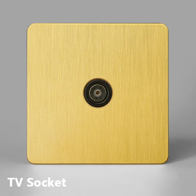Prise TV en acier doré brossé bords arrondis