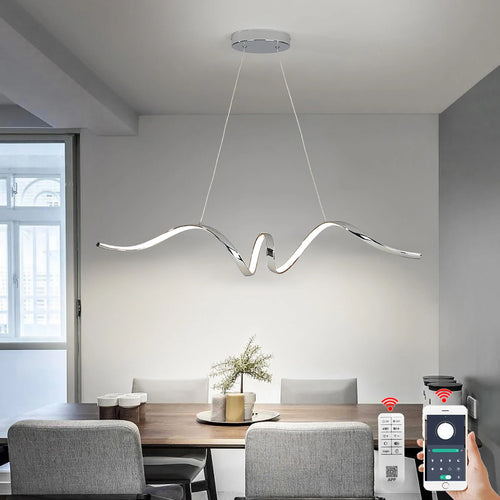 Suspension moderne LED lumière chromé design spirale