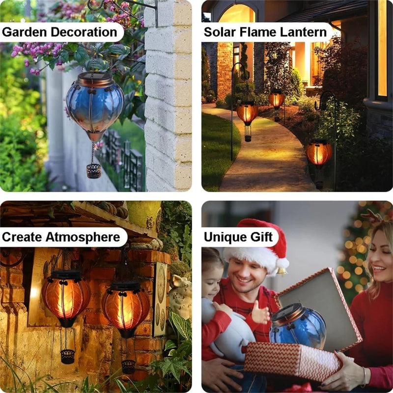 lanternes solaires suspendues à montgolfière avec crochet et panneau étanche