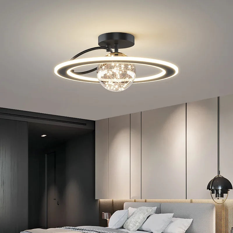 lustre moderne led sandyha avec boule de verre dorée