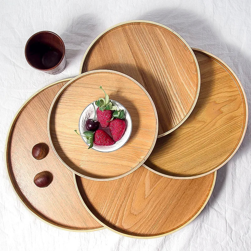 plateau rond japonais en bois pour service et thé