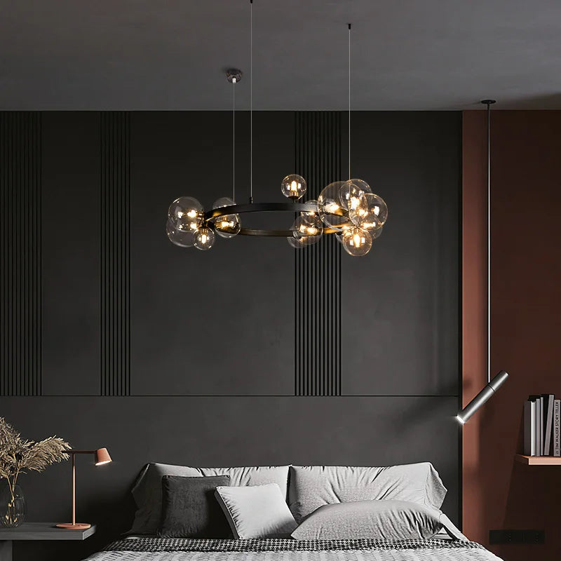 lustre led moderne en verre bulle avec cordon réglable