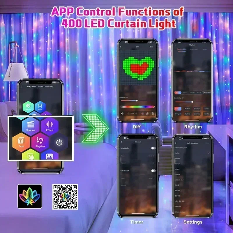 guirlande lumineuse intelligente 400 led bluetooth musique décorative