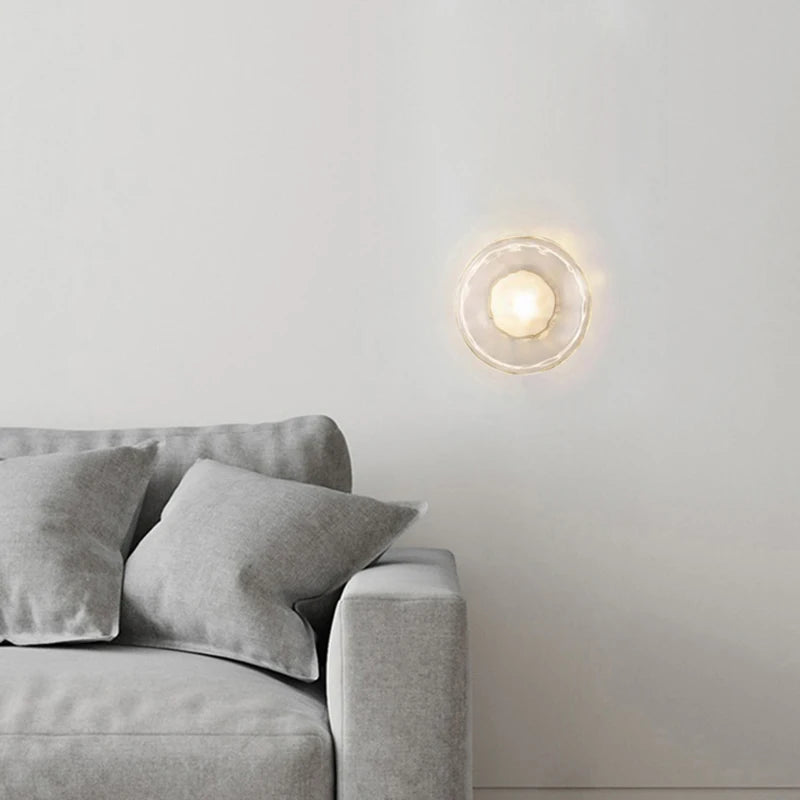 applique murale nordique en verre transparent avec lampe en métal