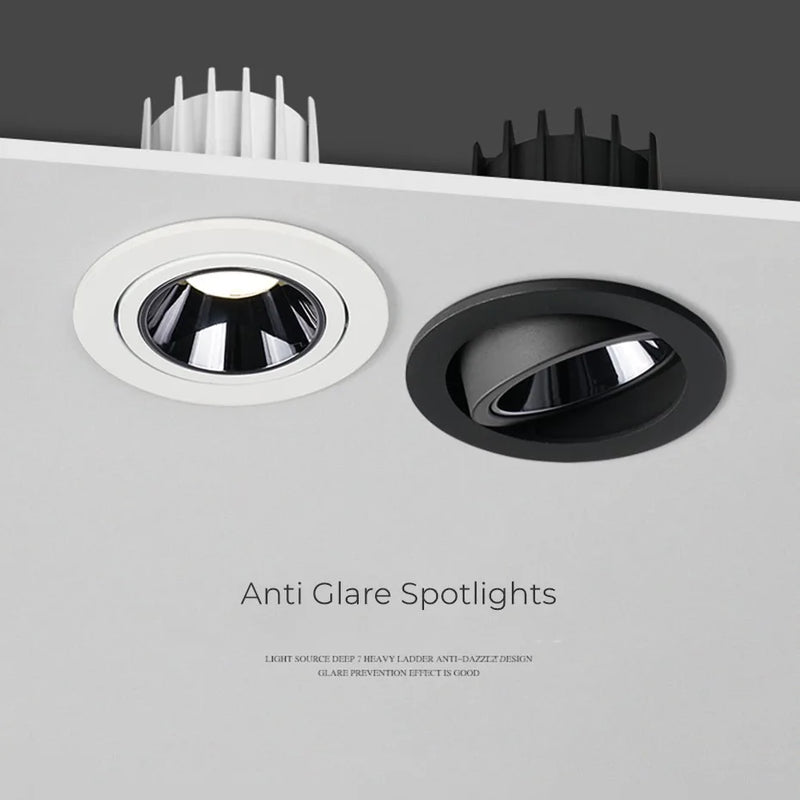 Spot Led Downlight encastré Angle réglable en aluminium Spot lumière Led 7W 12W AC110V 220V pour magasin de bureau à domicile