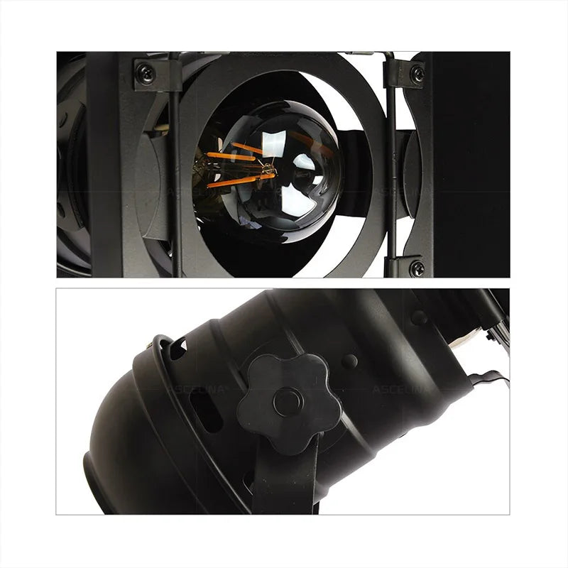 lampadaire moderne en bois avec tête de lumière réglable en fer