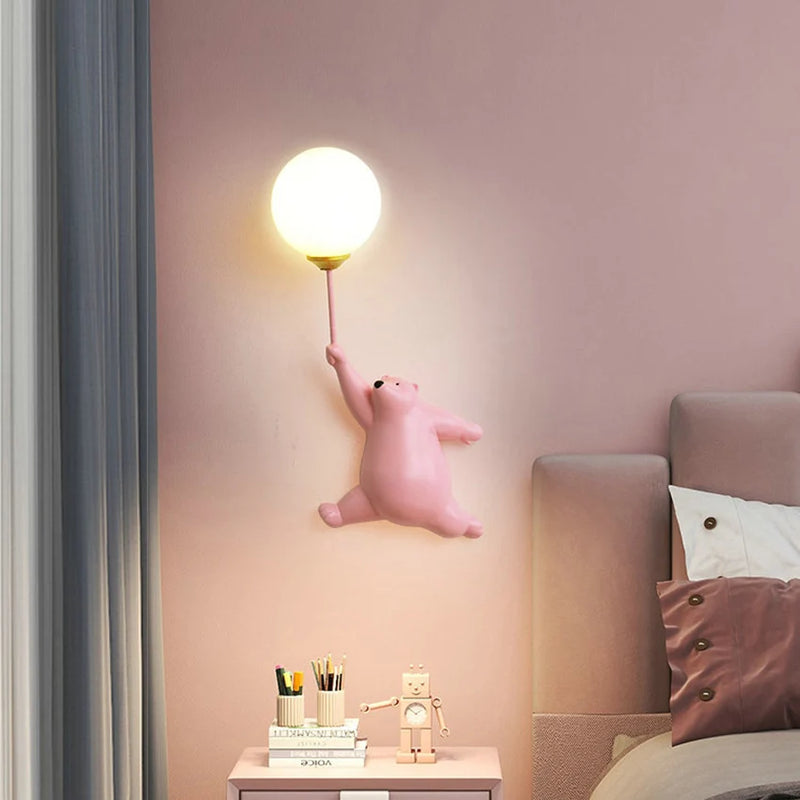 SANDYHA ours applique murale LED lampe chambre d'enfants lune boule lumières enfants fille chambre chevet décor à la maison couloir pépinière appliques