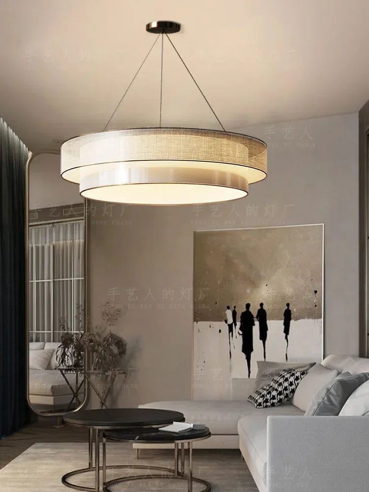 lustre circulaire style chinois zen avec tissu luminaire ingénierie