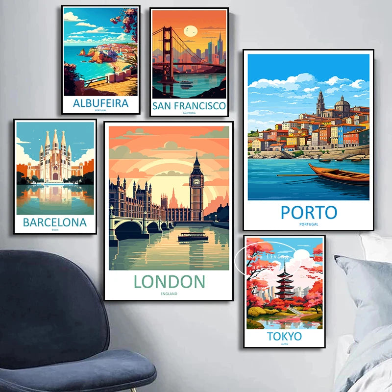 affiche de voyage sur toile paysages urbains célèbres