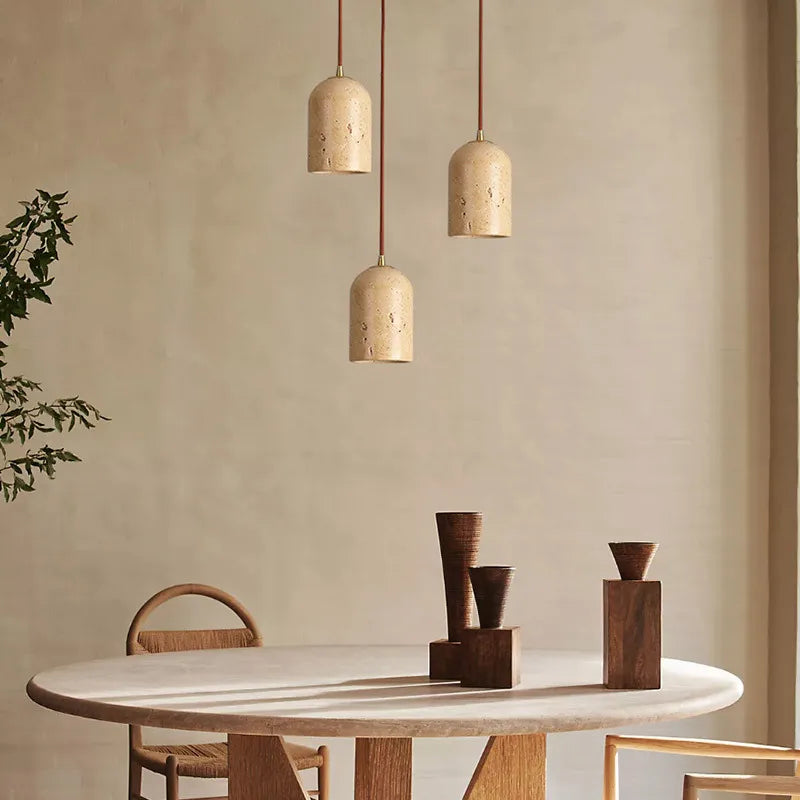 lampe suspendue décorative en bois et pierre naturelle pour restaurant ou café