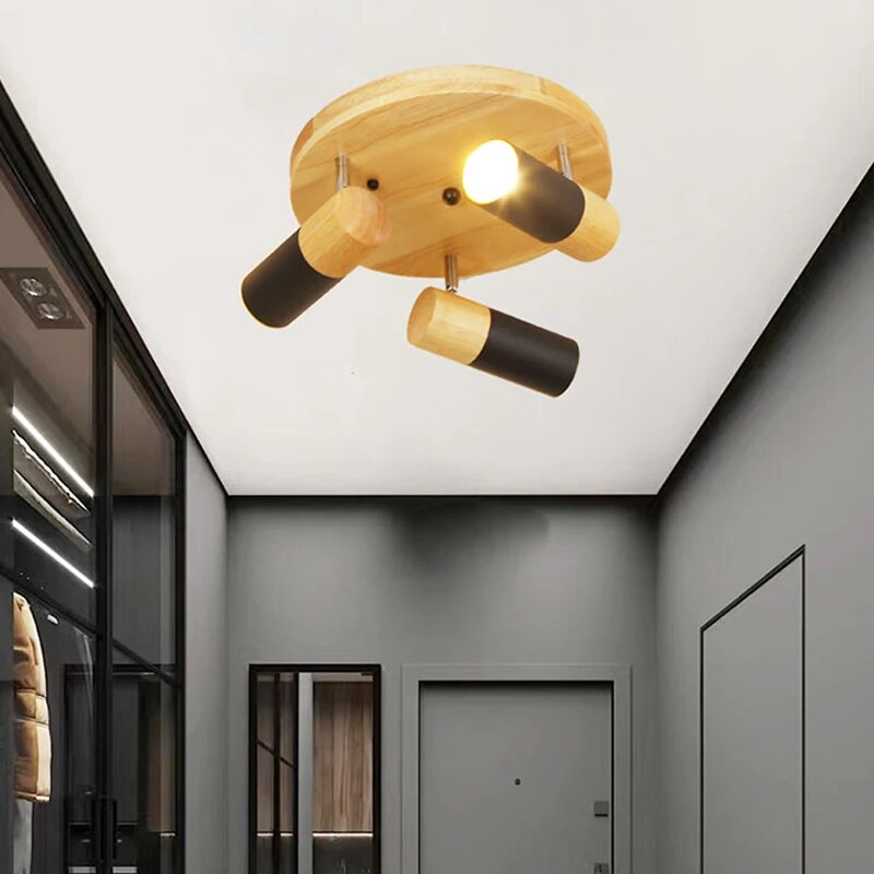 Plafonnier LED en bois au design nordique moderne