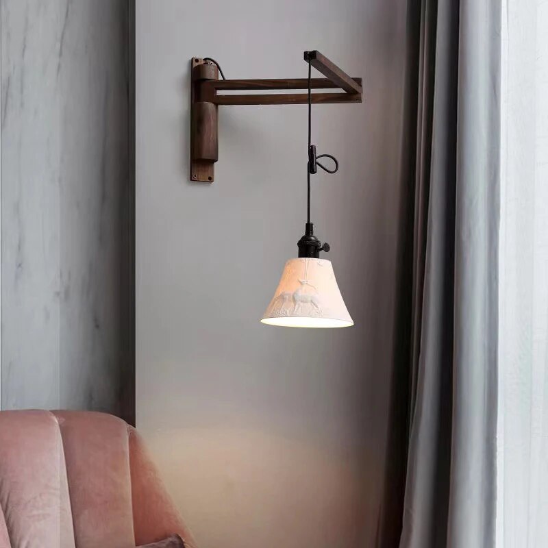 Applique télescopique bois nordique culbuteur déplaçable salon