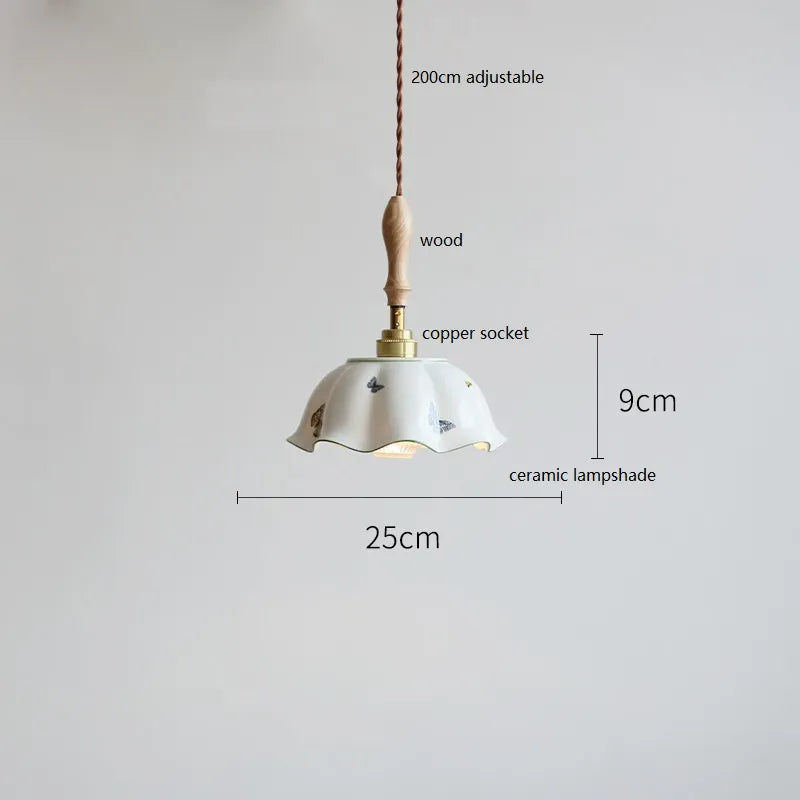 Suspension design led papillon céramique et bois