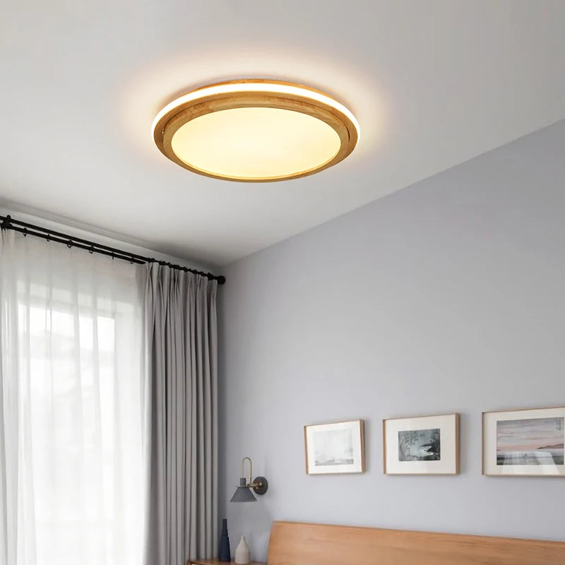 lustre moderne en bois avec lumières intelligentes pour intérieur