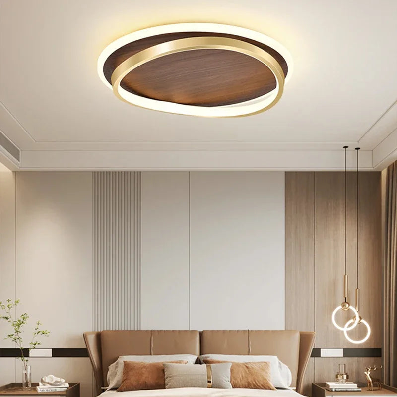 Plafonnier moderne couleur noyer led intérieur maison décor