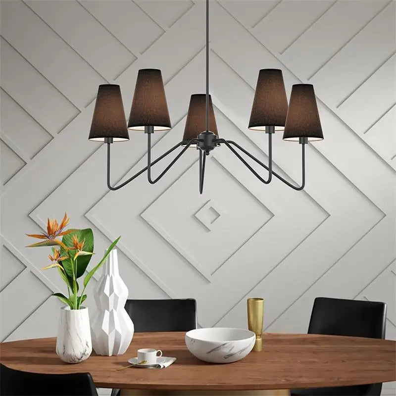 Lustres classiques or poli/noir avec abat-jour en lin blanc lustre moderne de chambre à coucher