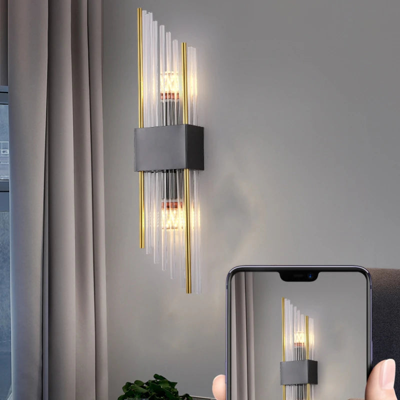 applique murale moderne double tête en cristal doré led