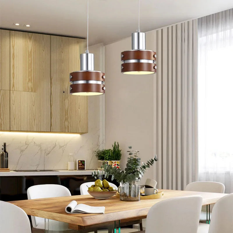 lampe led suspendue créative en bois et métal style