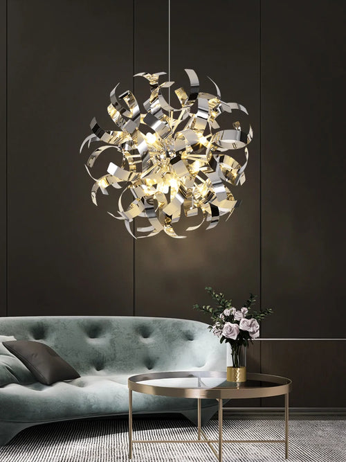 lustre post-moderne de luxe en acier inoxydable pour hôtel
