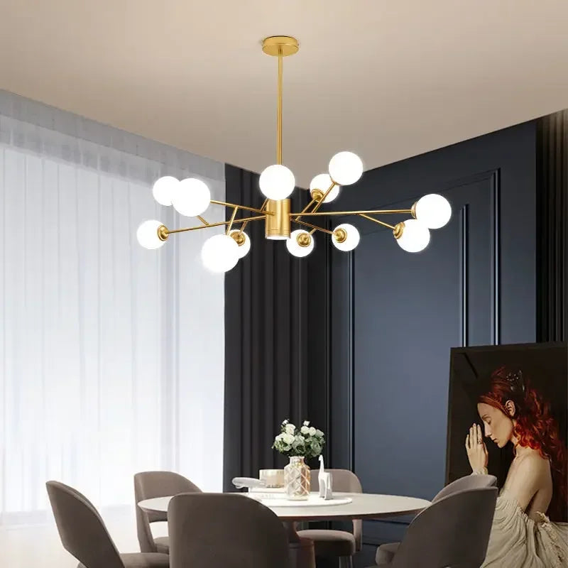lustre nordique à led avec boule de verre pour luminaires suspendus