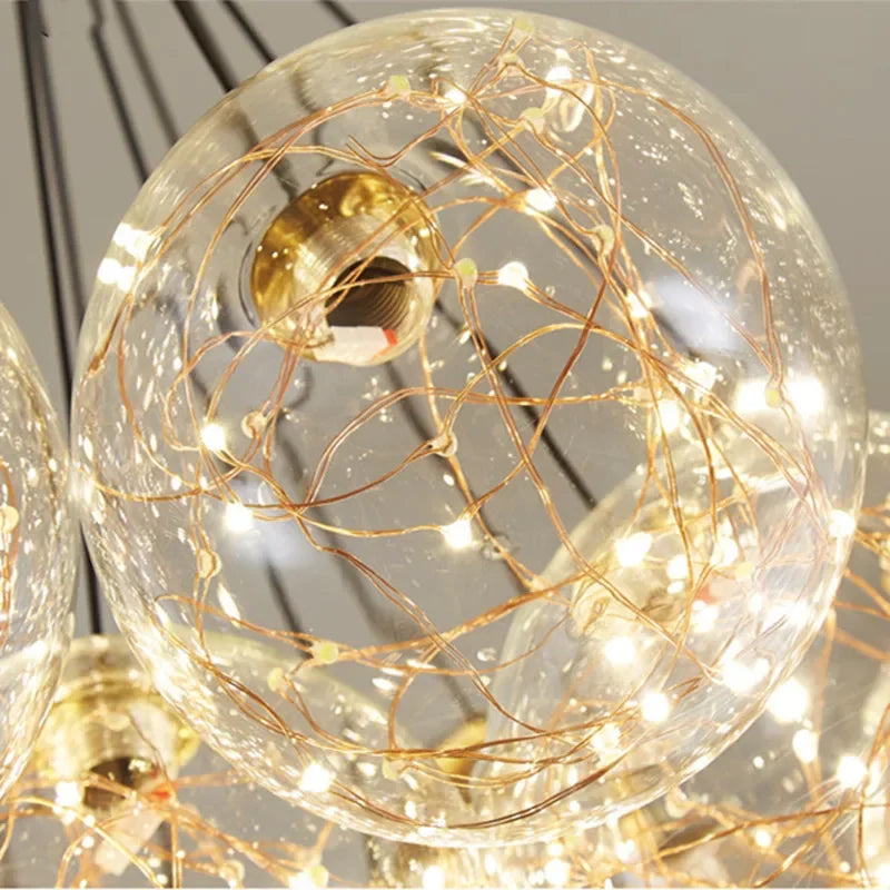 lustre nordique en verre fumé led pour décoration intérieure