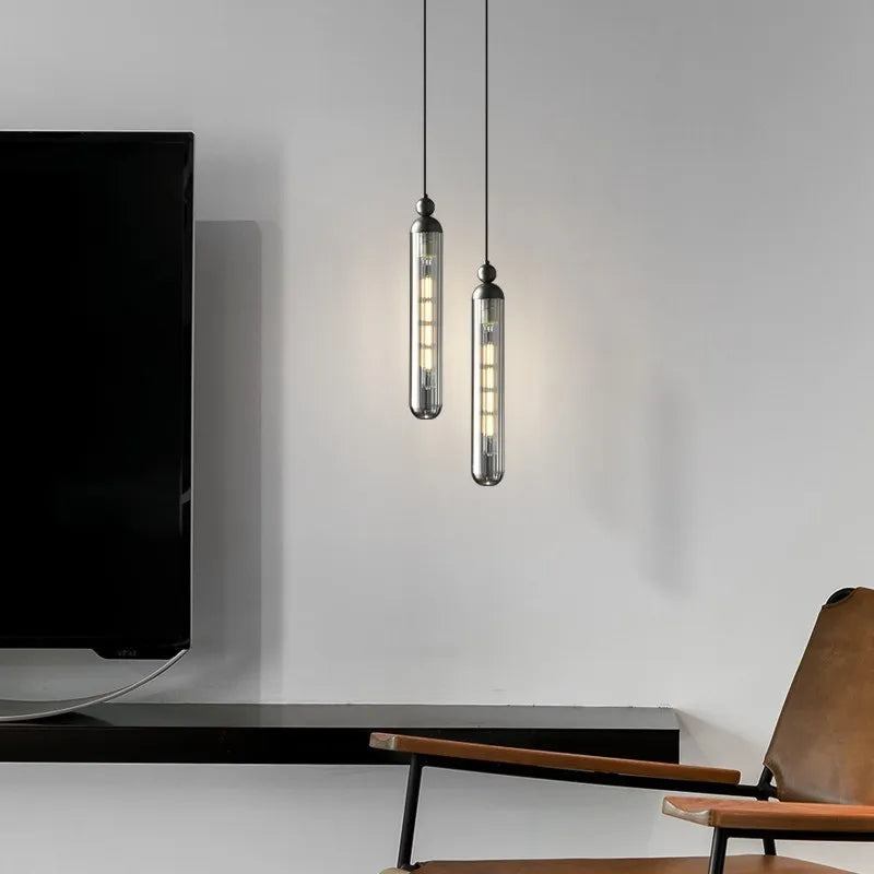 Suspension en verre et cuivre