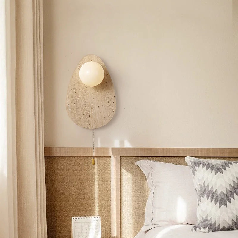 applique murale vintage en pierre naturelle avec abajour en verre et led