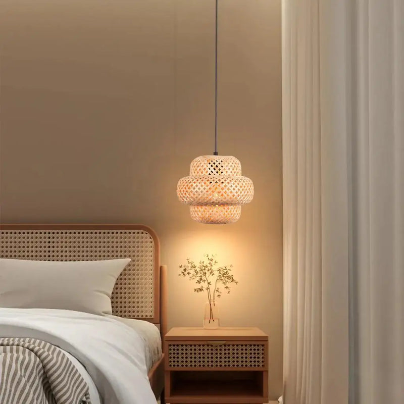 lustre tissé à la main en bambou avec led intégrée