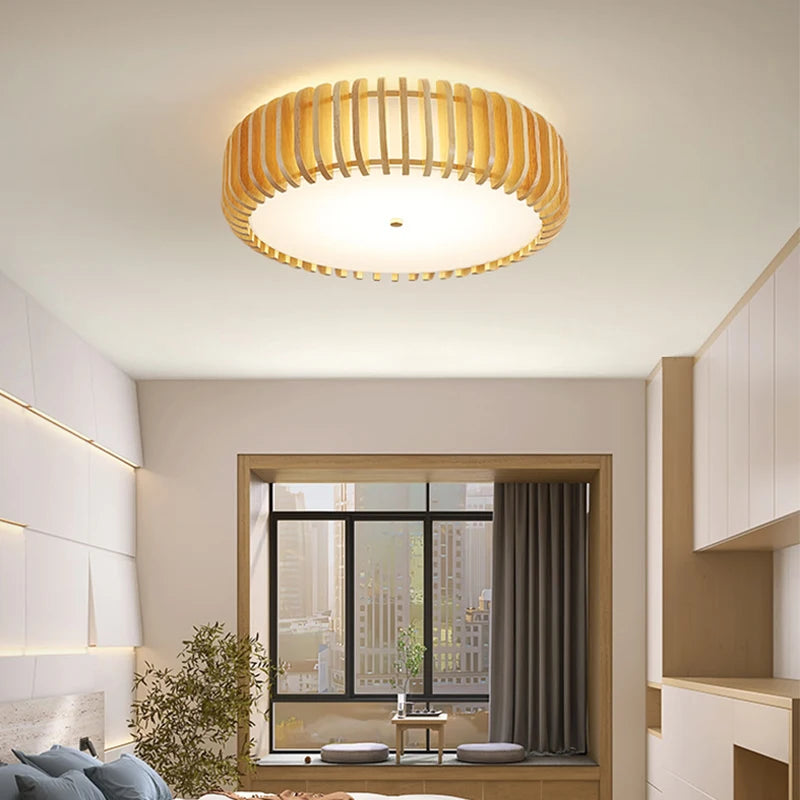plafonnier japonais en bois pour un éclairage chaleureux