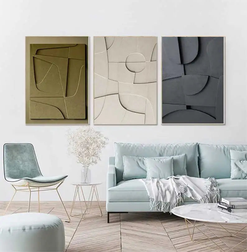 peinture géométrique abstraite effet 3d décoration murale nordique