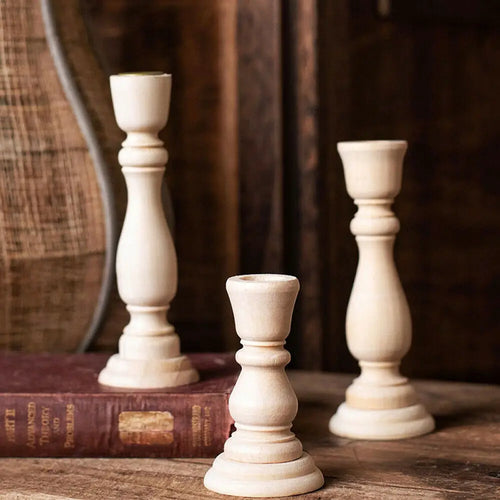 lot de 3 bougeoirs vintage en bois pour décoration élégante