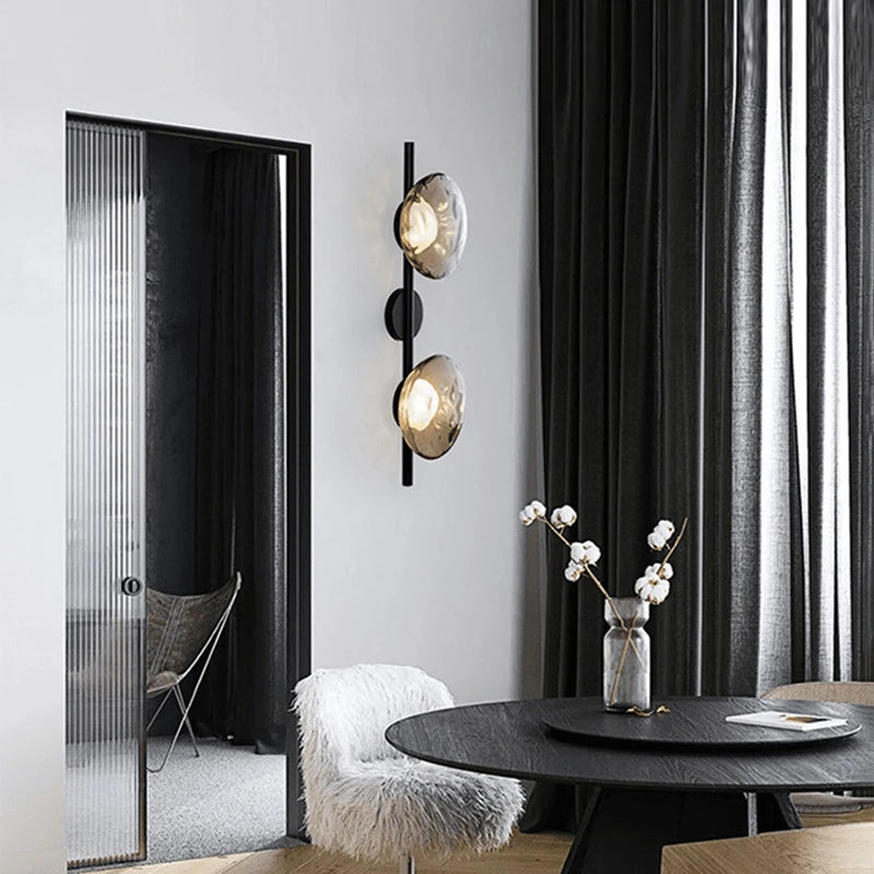 applique murale nordique en verre transparent avec lampe en métal