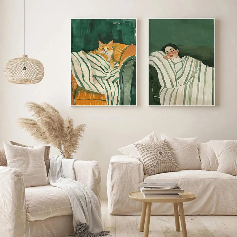 femme chat abstrait art mural pour décoration moderne